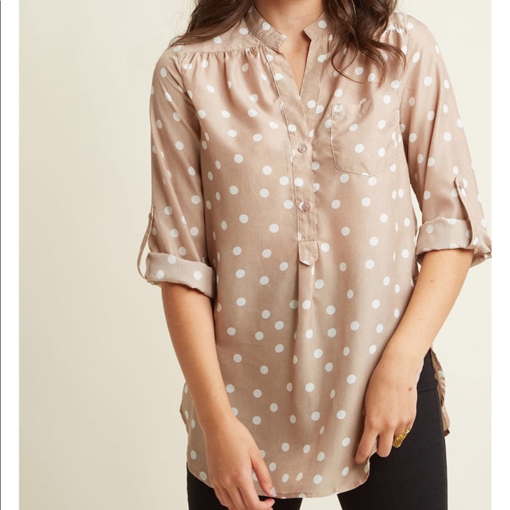 NWT Modcloth Cream Polka Dot Tunic Top Silky Feel